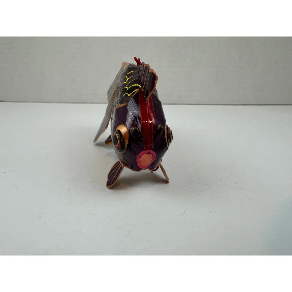 Vintage Chinese Folk Art Goldfish Lantern Purple Gold Straw Ornament Decor 4.5